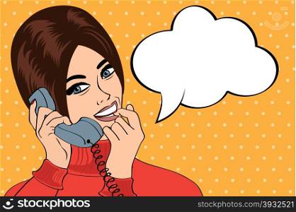 woman chatting on the phone, pop art illustration, vector illustration
