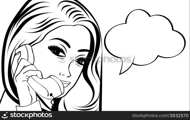 woman chatting on the phone, pop art illustration, vector illustration