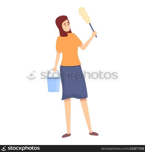 Woman cleaning icon cartoon vector. Home housewife. Busy household clean. Woman cleaning icon cartoon vector. Home housewife