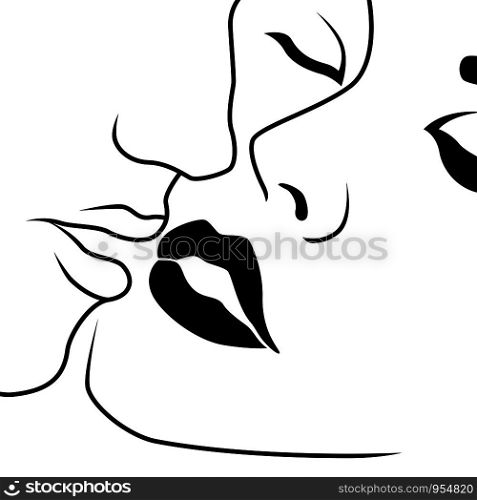 Woman closed eyes before kiss, abstract romantic moment, isolated on white background, hand drawing vector outline