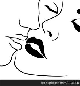 Woman closed eyes before kiss, abstract romantic moment, isolated on white background, hand drawing vector outline