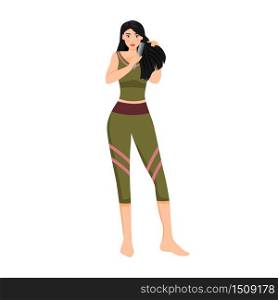Woman combing hair flat color vector faceless character. Girl brushing long healthy hair isolated cartoon illustration for web graphic design and animation. Female haircare daily routine
