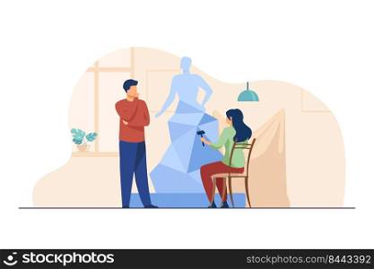 Woman creating sculpture from stone. Client, handwork. Flat vector illustration. Artwork and creation concept can be used for presentations, banner, website design, landing web page