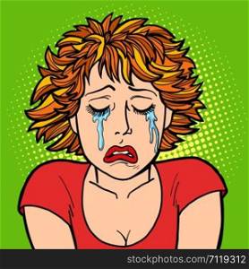 woman crying human emotions. Comic cartoon pop art retro vector illustration drawing. woman crying human emotions