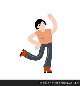Woman dancing. Minimalist happy female character having fun. Movement pose. Girl in casual clothes. Trendy modern illustration. Woman dancing. Minimalist character
