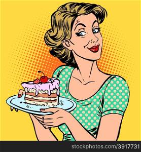 woman dessert cake. A woman and a dessert a piece of cake. The surprise treat food