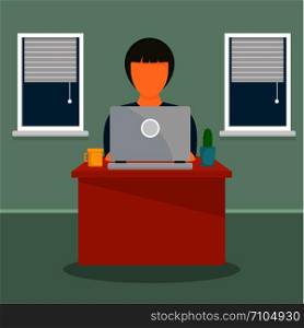 Woman distant work concept background. Flat illustration of woman distant work vector concept background for web design. Woman distant work concept background, flat style