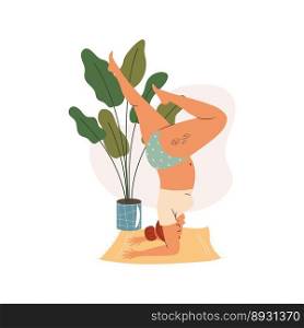 Woman doing yoga at home. Self time concept illustration