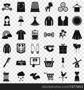 Woman dress icons set. Simple style of 36 woman dress vector icons for web for any design. Woman dress icons set, simple style