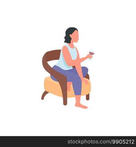 Woman drinking woman flat color vector faceless character. Girl sit in armchair with wineglass. Weekend relaxation isolated cartoon illustration for web graphic design and animation. Woman drinking woman flat color vector faceless character