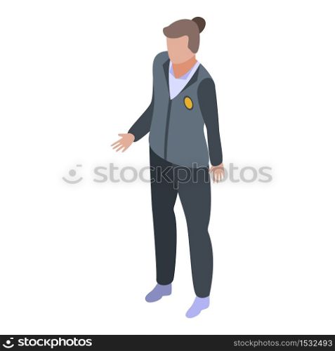 Woman electric train driver icon. Isometric of woman electric train driver vector icon for web design isolated on white background. Woman electric train driver icon, isometric style