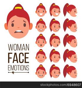 Woman Emotions Vector. Handsome Face Female. Cute, Joy, Laughter, Sorrow. Girl Avatar Psychological Portraits. Isolated Flat Cartoon Illustration. Woman Emotions Vector. Handsome Face Female. Cute, Joy, Laughter, Sorrow. Girl Avatar Psychological Portraits. Isolated Flat Illustration