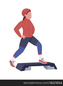 Woman exercising in winter semi flat color vector character. Posing figure. Full body person on white. Training routine isolated modern cartoon style illustration for graphic design and animation. Woman exercising in winter semi flat color vector character