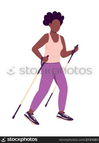 Woman exercising semi flat color vector character. Active figure. Full body person on white. Training outside isolated modern cartoon style illustration for graphic design and animation. Woman exercising semi flat color vector character