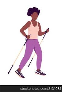 Woman exercising semi flat color vector character. Active figure. Full body person on white. Training outside isolated modern cartoon style illustration for graphic design and animation. Woman exercising semi flat color vector character