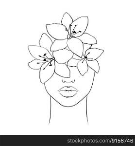 Woman face and flowers.Fashion illustration.