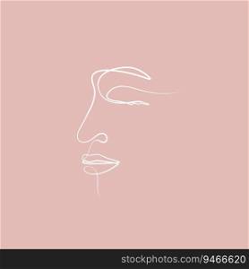woman face eye closed calligraphy line art decorative. one line feminine concept vector illustration