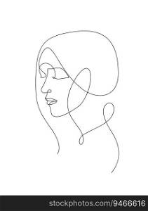 woman face eye closed monoline line art decorative. one line feminism concept vector illustration