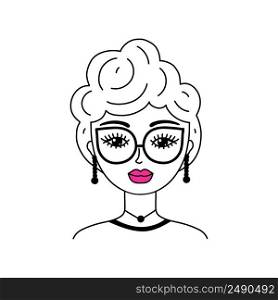 Woman face in doodle style on white background. 