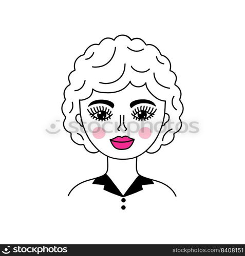 Woman face in doodle style on white background. 