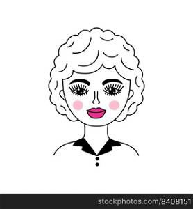 Woman face in doodle style on white background. 