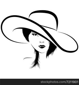 Woman face in hat vector illustration. Woman Face Vector