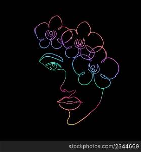 Woman face in minimal style on black background.