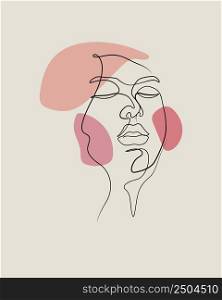 woman face line art flourish vector illustration with boho abstract color shape for decoration