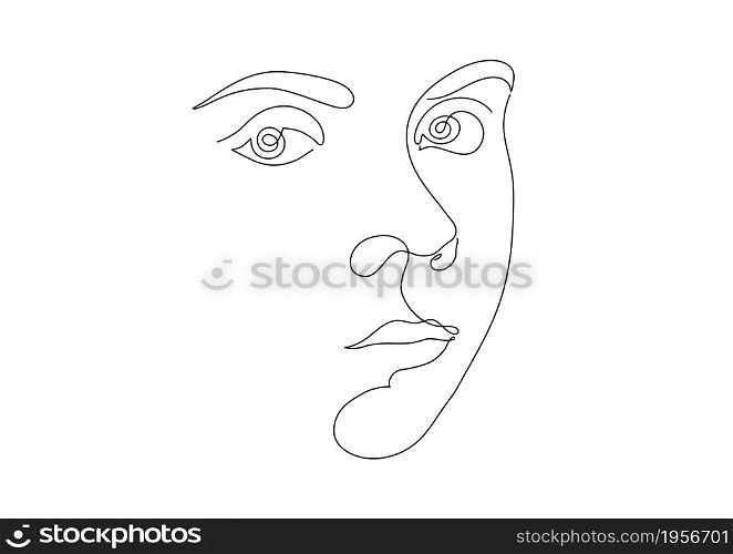 Woman face line art in retro style on white background. Linear design vector.. Woman face line art in retro style on white background. Linear design vector illustration.