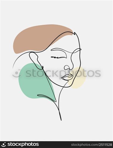 woman face poster for decoration with one line drawing, contouring line and abstract boho shape