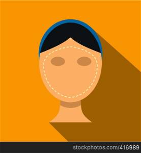Woman face ready for cosmetic surgery icon. Flat illustration of woman face ready for cosmetic surgery vector icon for web isolated on yellow background. Woman face ready for cosmetic surgery icon