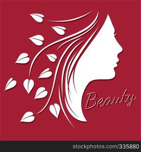 Woman face silhouette - beauty logo or emblem with female shape. Vector illustration. Woman face silhouette - beauty logo or emblem with female shape