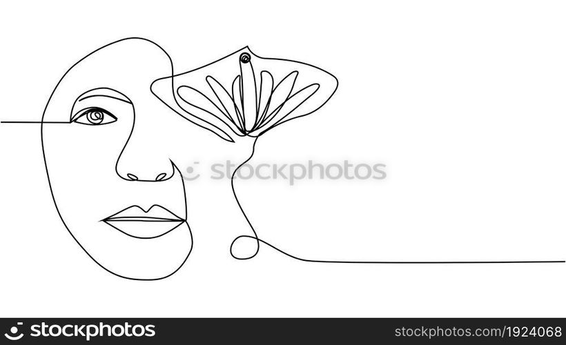 Woman Face With Flowers Continuous One Line Drawing Flower Bouquet In Woman Head Single Line 8812