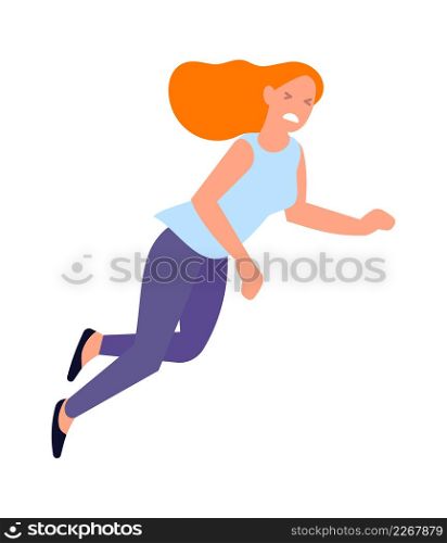Woman falling down. Scared girl declining. Stumbling person isolated on white background. Woman falling down. Scared girl declining. Stumbling person
