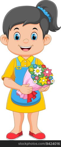 Woman florist with bouquet of flowers of illustration