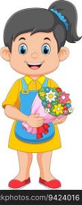 Woman florist with bouquet of flowers of illustration