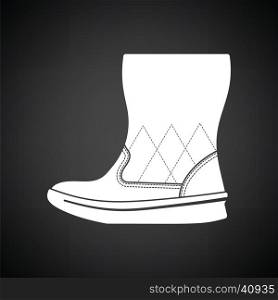 Woman fluffy boot icon. Black background with white. Vector illustration.