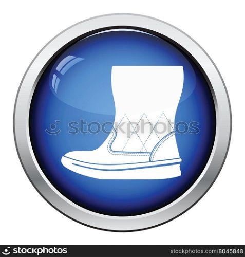 Woman fluffy ugg boot icon. Glossy button design. Vector illustration.