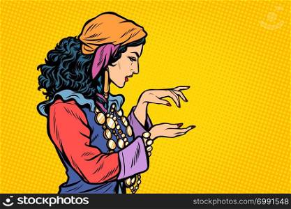 Woman fortune teller Gypsy. Pop art retro vector illustration vintage kitsch. Woman fortune teller Gypsy