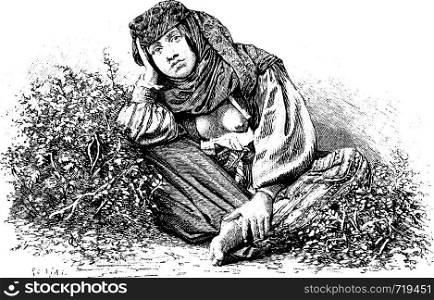 Woman from Beitin in West Bank, Israel, vintage engraved illustration. Le Tour du Monde, Travel Journal, 1881