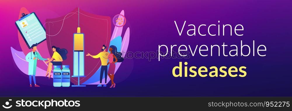 Woman getting flu shot. Contagious disease prevention. Vaccination of adults, adult immunization schedule, vaccine preventable diseases concept. Header or footer banner template with copy space.. Vaccination of adults concept banner header.