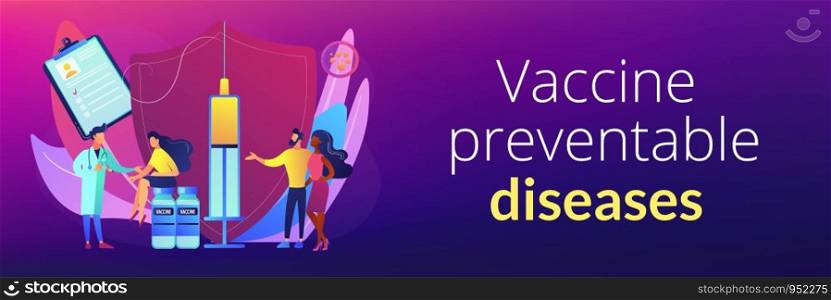 Woman getting flu shot. Contagious disease prevention. Vaccination of adults, adult immunization schedule, vaccine preventable diseases concept. Header or footer banner template with copy space.. Vaccination of adults concept banner header.
