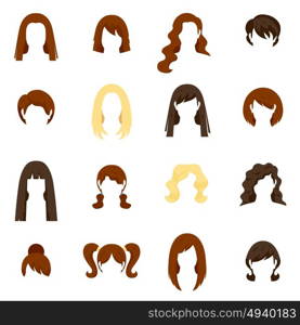 Woman Hair Icons Set. Woman hair icons set with hairstyle and haircut flat isolated vector illustration