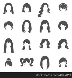 Woman Hairstyle Black White Icons Set . Woman hairstyle black white icons set with bun and ponytail flat isolated vector illustration