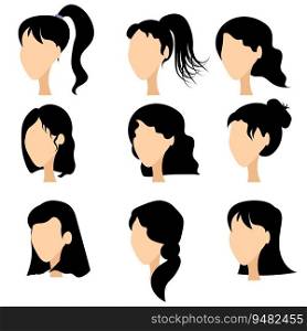 Woman hairstyles. Hairstyle icons isolated on white background. Silhouette Vector Set . Woman hairstyles. Hairstyle icons isolated on white background.