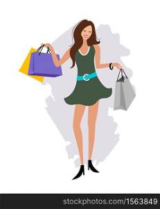 Woman hand holding shopping bag, cartoon design, vector illustration