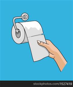 woman hand, pull up with a tissue roll white paper ,colorful design, vector illustration