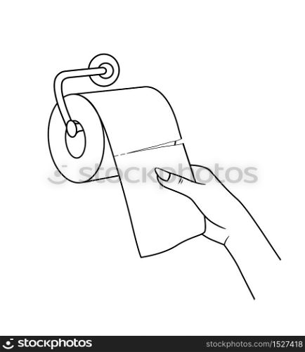 woman hand, pull up with a tissue roll white paper ,design black and white, vector illustration