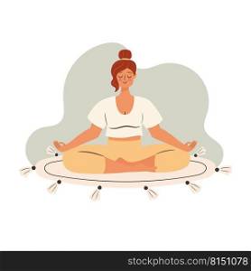 Woman has a relax meditation. Self time concept illustration