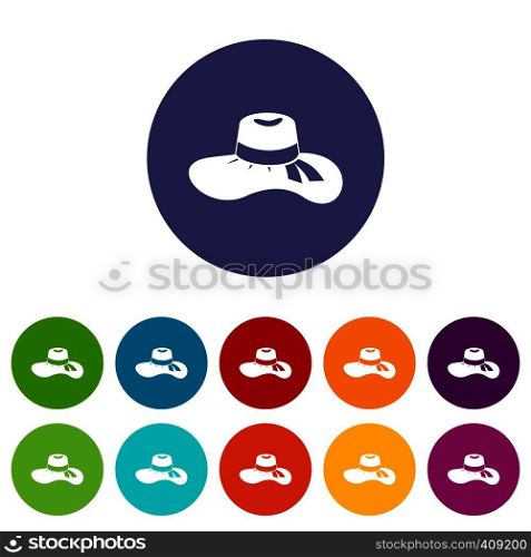 Woman hat set icons in different colors isolated on white background. Woman hat set icons